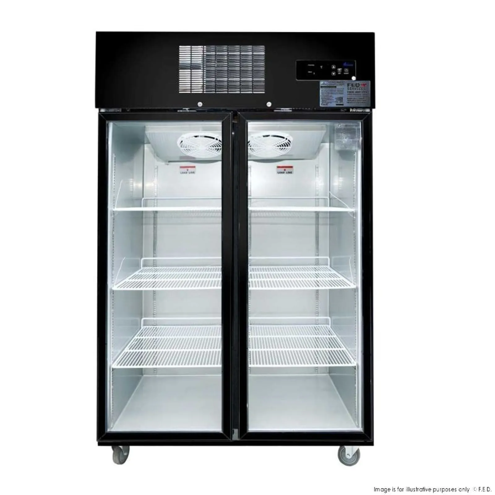 Thermaster SUFG1000B - 2 Glass Door Black Stainless Steel Upright Freezer