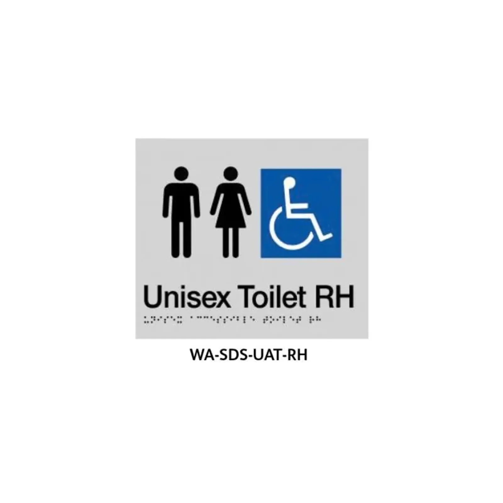3Monkeez WA-SDS-UAT-RH - Braille Sign Unisex Accessible Toilet RHS (Silver)
