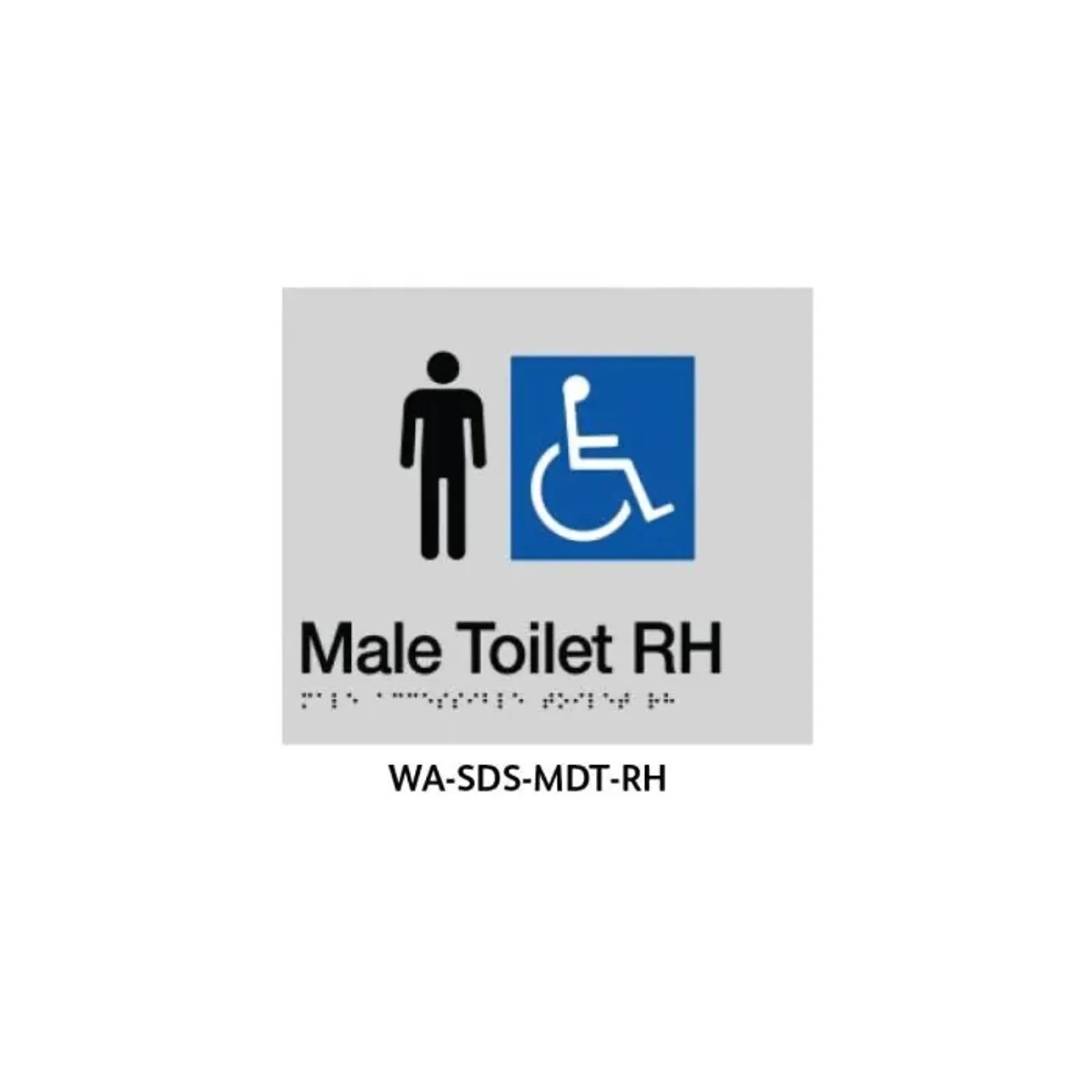 3Monkeez WA-SDS-MDT-RH - Braille Sign Male Disabled Toilet RHS (Silver)
