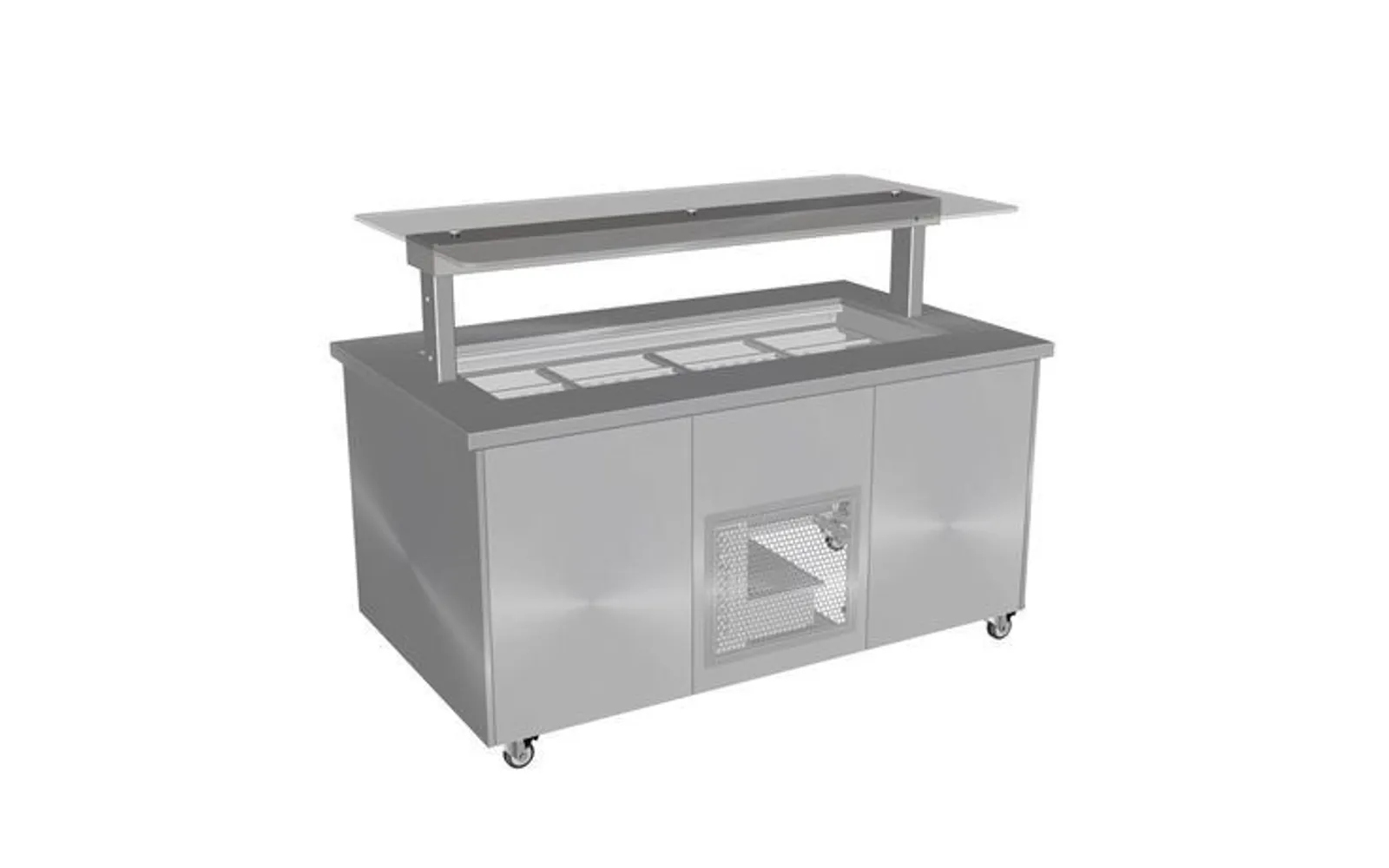 Culinaire CR.IBSS.CWCF.U.GSF.4 Mobile Island Buffet - Refrigerated - Flat Glass Gantry - Stainless Top and Stainless Steel Panels - 4Mod
