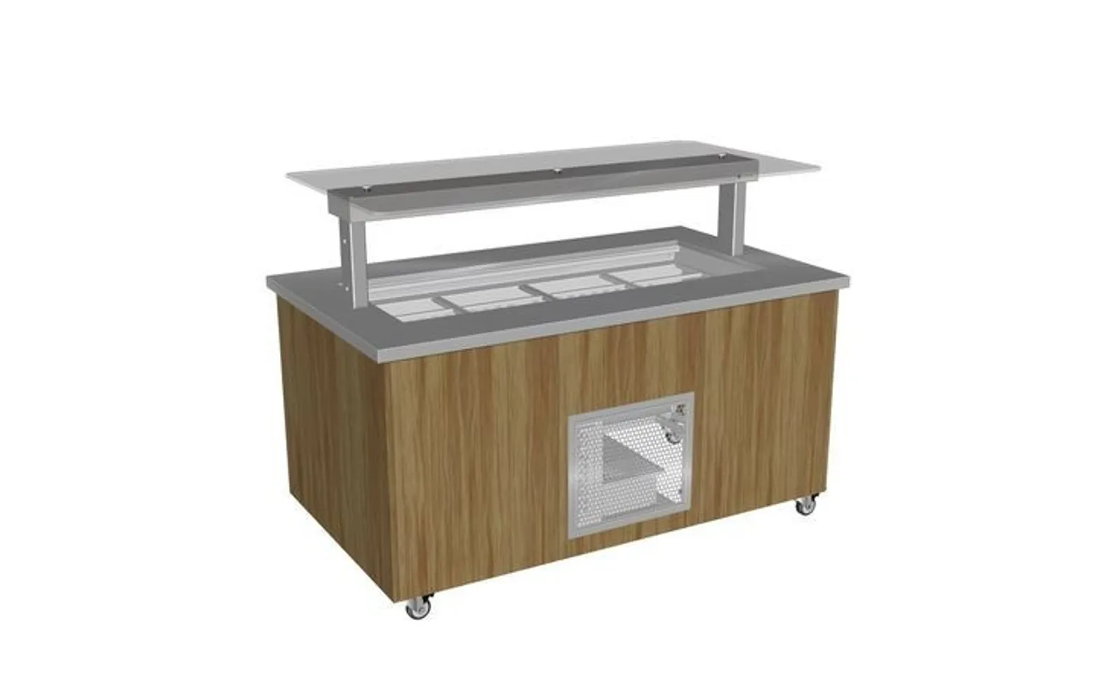 Culinaire CR.IBSJ.CWCF.U.GSF.8 Mobile Island Buffet - Refrigerated - Flat Glass Gantry - Stainless Top and Joinery Panels - 8Mod